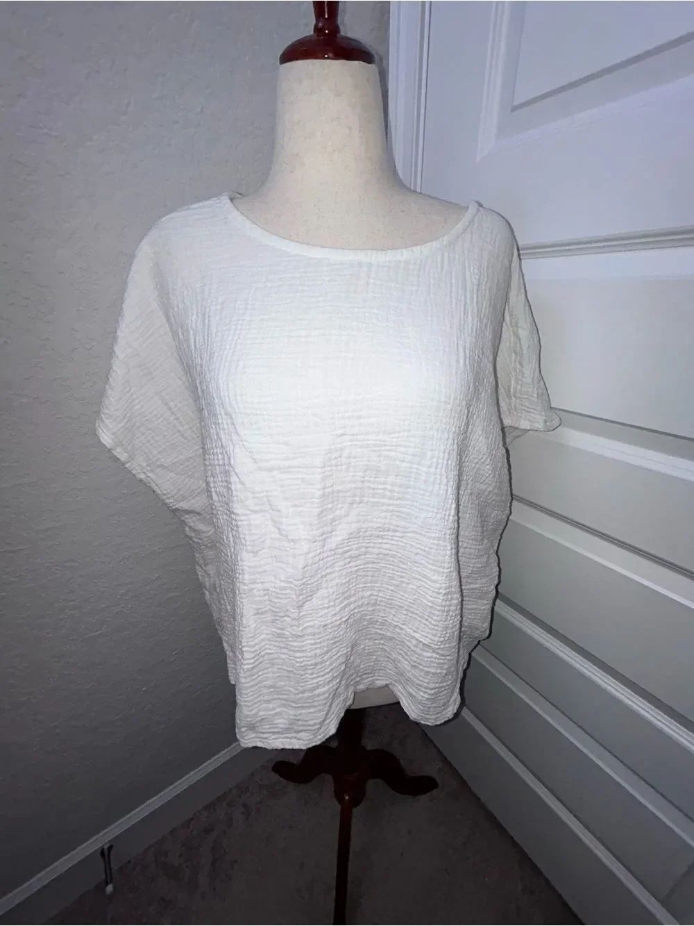 Lands’ End Crinkle Gauze 100% Cotton Dolman Boxy Lagenlook Blouse Shirt Top